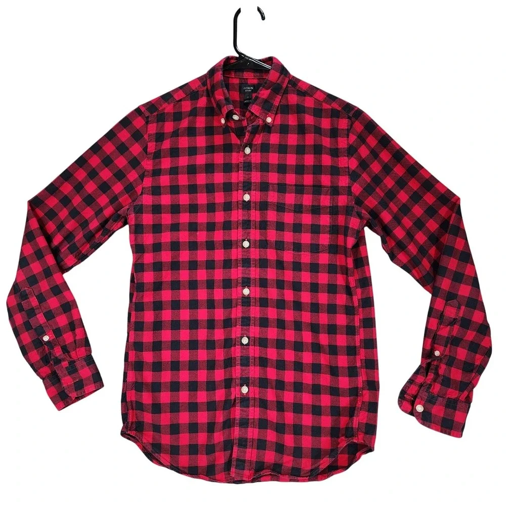 J Crew Oxford Button Down Shirt sz XS Men Buffalo Plaid Red Black‎ Cotton 36x27